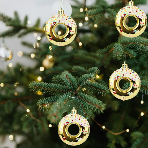 Adornos navideños, adornos navideños, regalos navideños, decoración navideña, adorno de estrella de plástico para árbol de Navidad, decoración colgante para árbol de Navidad, donut, caramelo, bagel, d