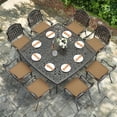 thumbnail image 7 of VIVIJASON 9-Piece Outdoor Dining Set, Cast Aluminum Retro Patio Furniture Table and Chairs Set for 8, Include Large 64" Square Dining Table and 8 Chairs with Umbrella Hole for Balcony Garden, Khaki, 7 of 7