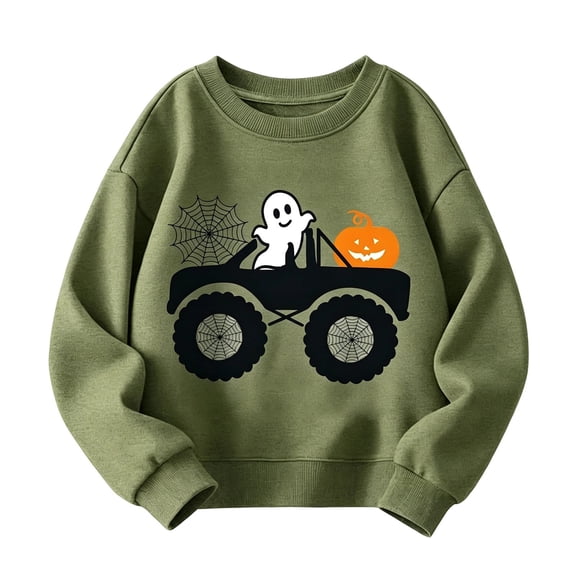 Cute Halloween Sweatshirts For Toddler Boys Ghost Pumpkin Print Shirt Crewneck Long Sleeve Tops Preppy Pullover Kids Clothes Size 2-3T