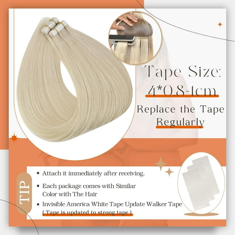 Full Shine Hair Extensions Tape in Real Human Hair 18 inch Color 60 Platinum Blonde Tape in Hair Extensions 20Pieces Seamless Tape Extensions