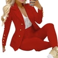 thumbnail image 2 of Sarkoyar 2 Pcs/Set Lady Business Suit Turn-down Collar Solid Color High Waist Single-breasted Ankle-banded Pants suit for Work, 2 of 8