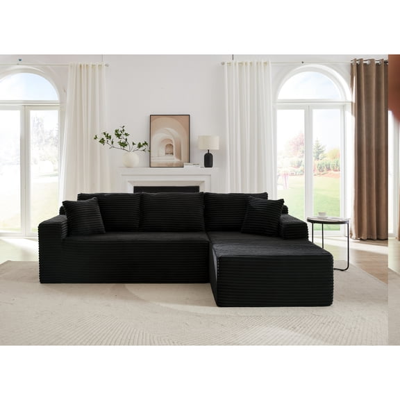 L-Shaped Cloud Sectional Sofa with Deep Seat,No Assembly Required,Modular Couches Sleeper for Living Room,Bedroom,Apartment,Black