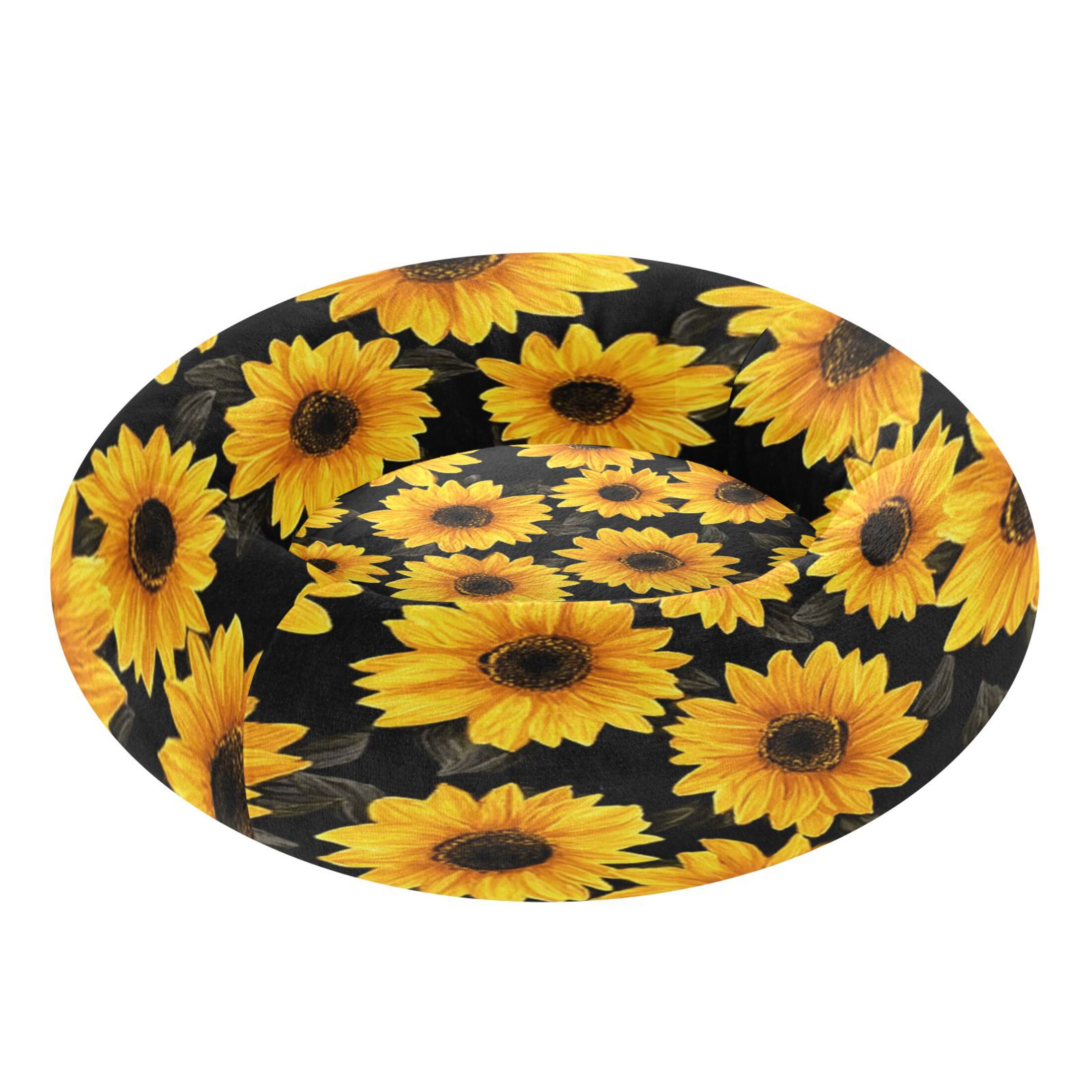Iauyy Pet Couch Donut Cat Bed for Indoor Cats/Small Dogs Washable & Machine with Non-slip Bottom Calming Cat Furniture, Sunflower (M)