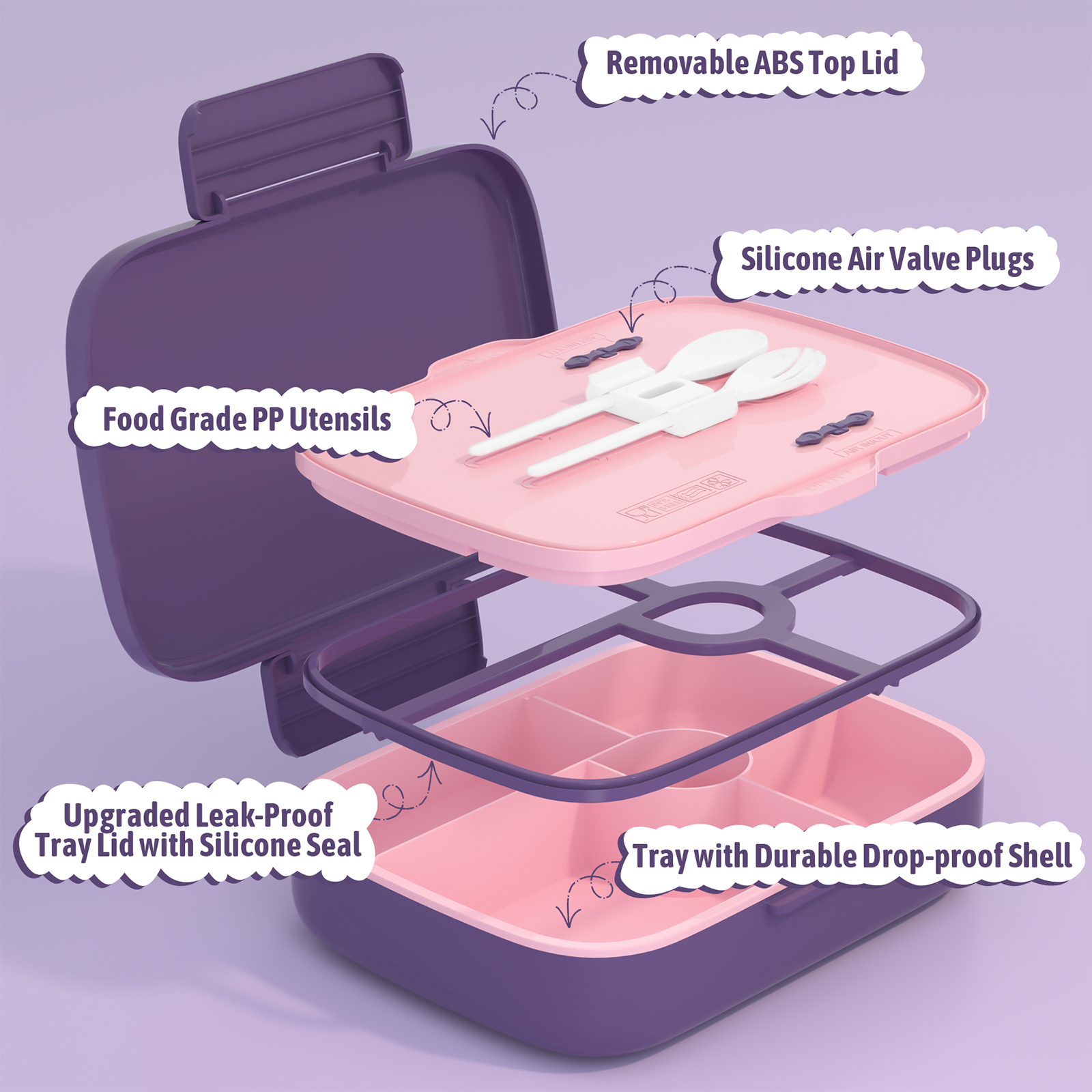 TeSabMi Bento Lunch Box for Kids Insulated Bento Box with Leak Proof Thermos Food Jar  Purple Mermaid