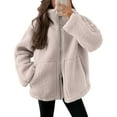 thumbnail image 3 of Xyxonk Women Winter Warm Fuzzy Fleece Sherpa Jacket Long Sleeve Zipper Thickened Coat 2025 Lightweight Jackets with Pockets Stand Collar Outwear,Beige M, 3 of 6