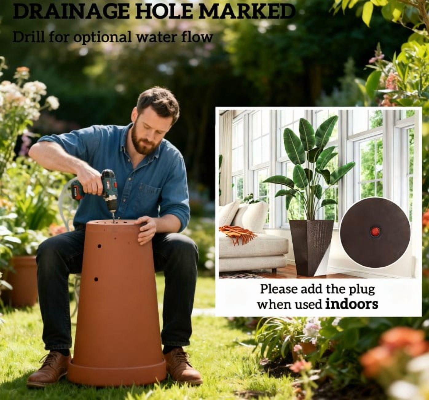 Outdoor Flower Plant Pots, Set of 3 Tall Planters with Drainage Hole,for Outdoor and Indoor Planters