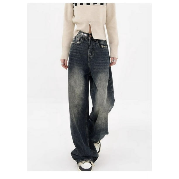 Harajuku-pantalones vaqueros sueltos para mujer, ropa de calle Retro, moda, pantalones de cintura alta, calle alta, pierna ancha, Y2K