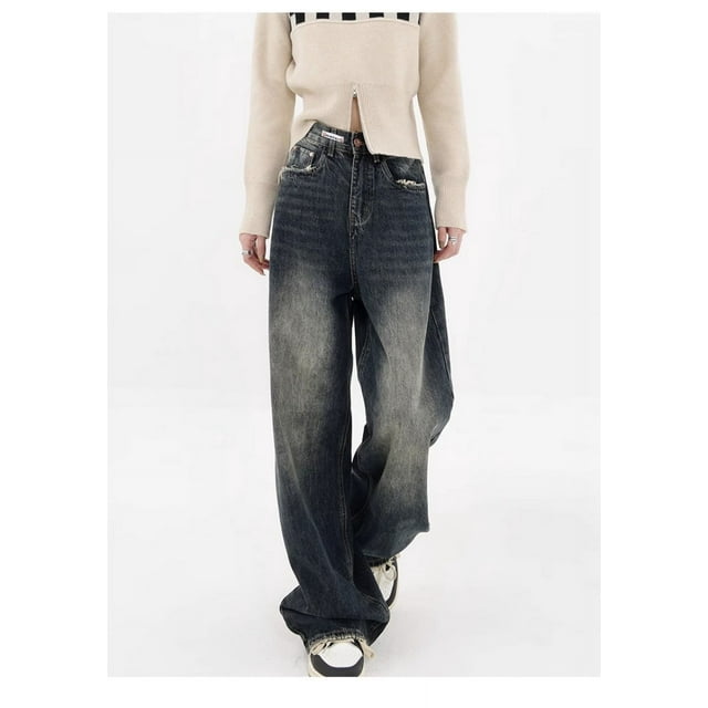 Harajuku-pantalones vaqueros sueltos para mujer, ropa de calle Retro, moda, pantalones de cintura alta, calle alta, pierna ancha, Y2K