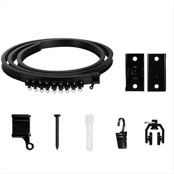 Riel de Cortina Flexible y Flexible, Montado en la Pared del Techo, Riel de Cortina Deslizante para RV de Alta Resistencia Curvo Negro de 2 Metros