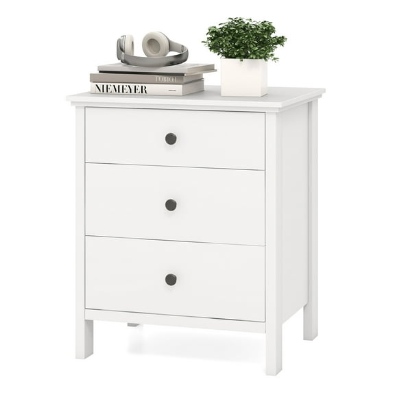 Gymax 3-Drawer Nightstand Wooden Bedside Table Modern Side End Table Space-Saving White