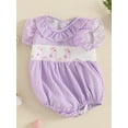 thumbnail image 5 of Baby Toddler Girls Rompers 3 6 12 18 Months Easter Clothes Rabbit Embroidery Plaid Ruffles Round Neck Fly Sleeve Summer Bodysuits Jumpsuits, 5 of 9
