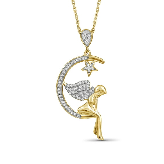 Silver Chain Necklace for Women – 14K Gold Plated Silver Angel Necklace with Sparkling Genuine 0.20 CTW White Diamonds – Chic, Stunning Silver Statement Necklace Gifts by JewelersClub