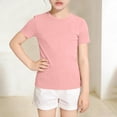 thumbnail image 4 of ITSAME Girls Short Sleeve Shirts Ribbed Knit Slim Fit Crewneck Tees Summer Basic Casual Tops Pink Size 5-6, 4 of 7