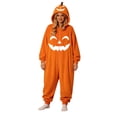 thumbnail image 4 of YUEHUA Halloween Hooded Thermal Jumpsuit, Unisex Fluffy Onesie, Ultra Soft Plush Full Zip Loungewear, Vivid Pumpkin Graphic Household Rest Clothes, 4 of 10