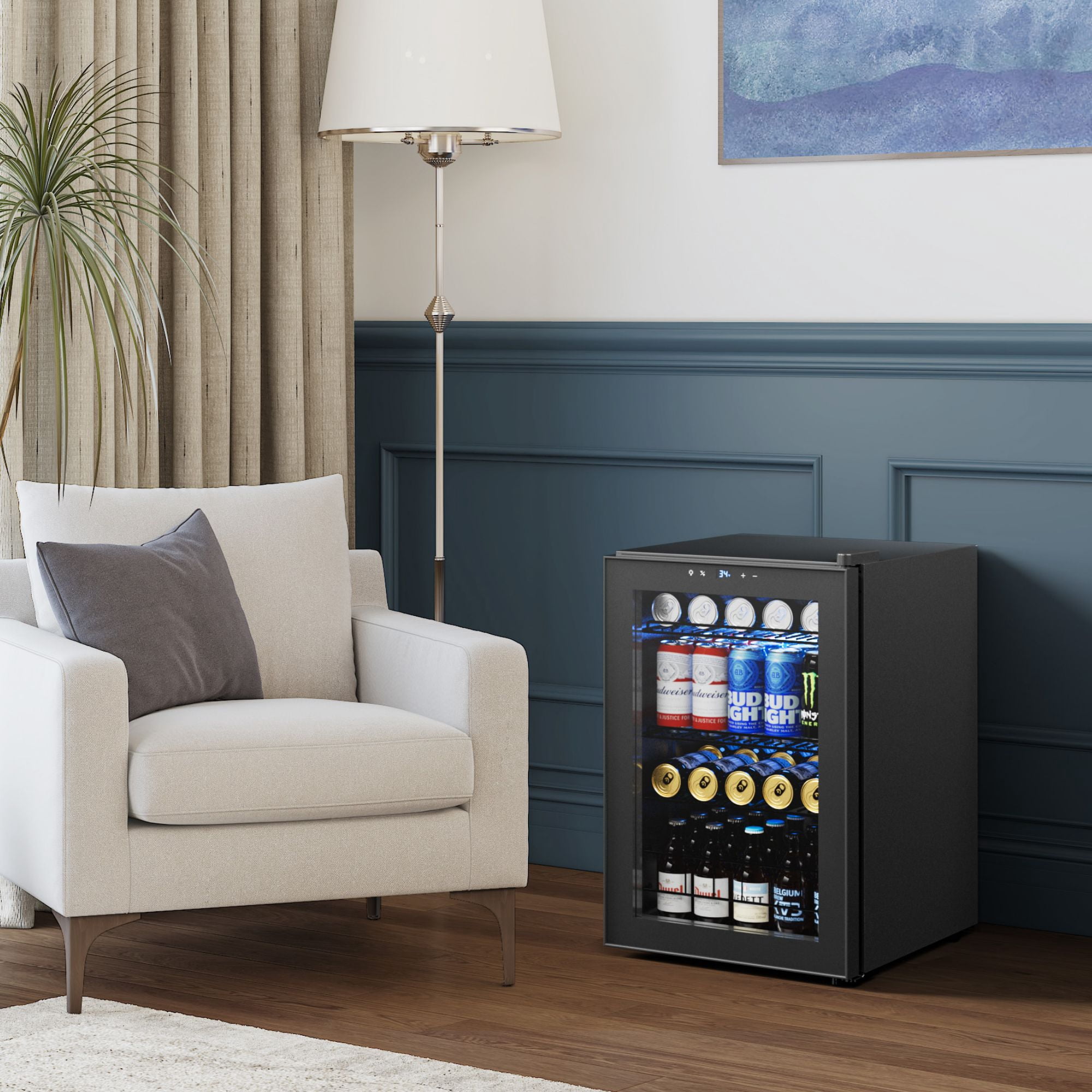 Yeego 85 Cans Beverage Refrigerator, Glass Door Beverage Cooler for Home Dorm Office Bar, Black