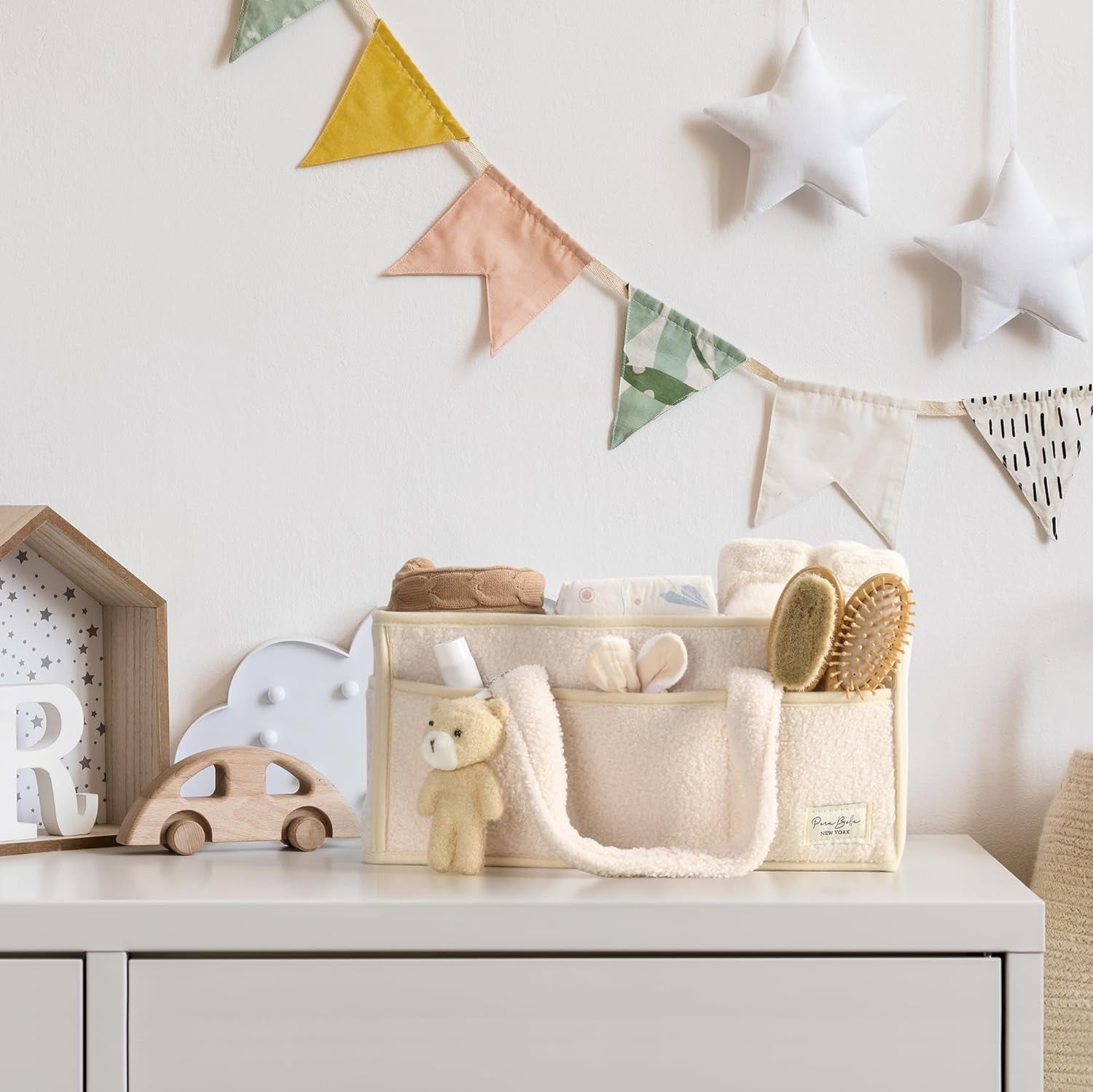 Baby Diaper Caddy Organizer for Changing Table Baby Storage Basket for Diapers and Baby Wipes Gift for Baby Shower Nursery Diaper Organizer(Ivory)