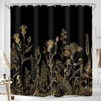 Extra Long 72Wx84H Shower Curtain for Bathroom Decor Black Gold Dark Floral Wildflower Vintage Botanical Rustic Farmhouse Plant Art Printed Fabric Polyester Waterproof 12 Pack Plastic Hooks