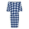 thumbnail image 5 of Modern Navy Blue White Buffalo Check Geometric Plaid Women's Off The Shoulder Ruffles Summer Wedding Guest Loose Casual Party Beach Dress, 5 of 9
