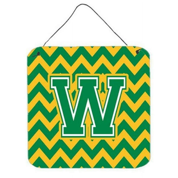 Letter W Chevron Green & Gold Wall or Door Hanging Prints