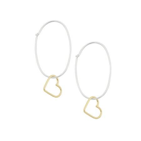 Silver 20mm Tribal - Sterling Silver Oval Hoop with 18kt Gold over Sterling Silver 34mm x 20mm Dangle Heart Earrings