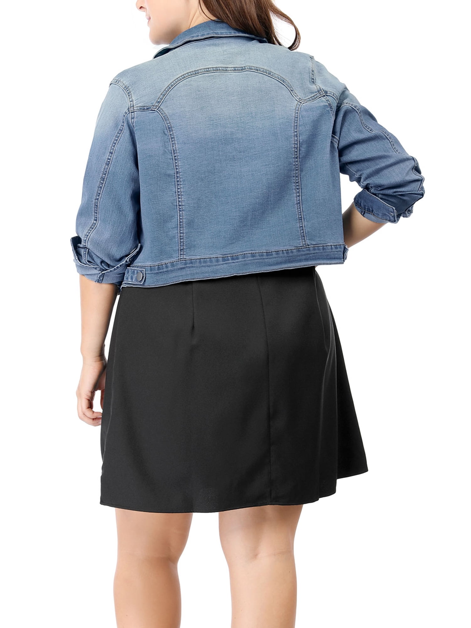 DARING DIVA Women's Plus Button Closed Cropped Denim Jacket 6X Light Blue