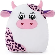 MorisMos 14'' Cow Plush Toy Pillow with Leopard Print and Cute Face