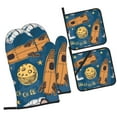 thumbnail image 2 of XMXT Heat Resistant Oven Mitts and Pot Holders Sets, Cartoon Universe Stickers Oven Mitt Hot Pads Kitchen Cooking BBQ Gloves, 4 Pcs, 2 of 8