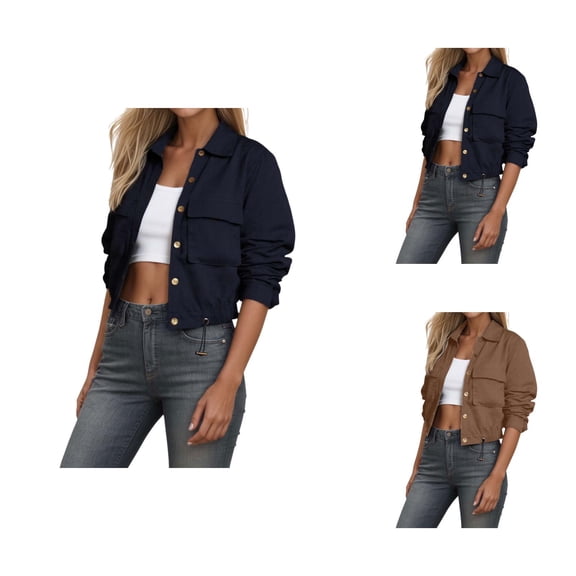 Cropped Jacket for Women 2025 Long Sleeve Single Lapel Casual Jackets Cardigan Coat Outerwear