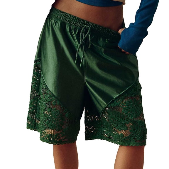 Women's Shorts 2026 Summer Casual Womens Patchwork Lace Trim Shorts Y2K Elastic Waist Baggy Sweat Shorts Workout Shorts Quick Dry Lightweight Running Biker Shorts for Women