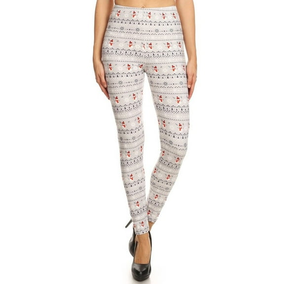 NioBe Clothing Womens Light Grey Snowman Pattern Ultra Soft Leggings (Reg&Plus Size)