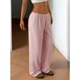 thumbnail image 6 of Women'S Drawstring Waist Straight Streetwear Wide Leg Sweatpants Casual Loose Baggy Long Summer Pants Pink XS, 6 of 7