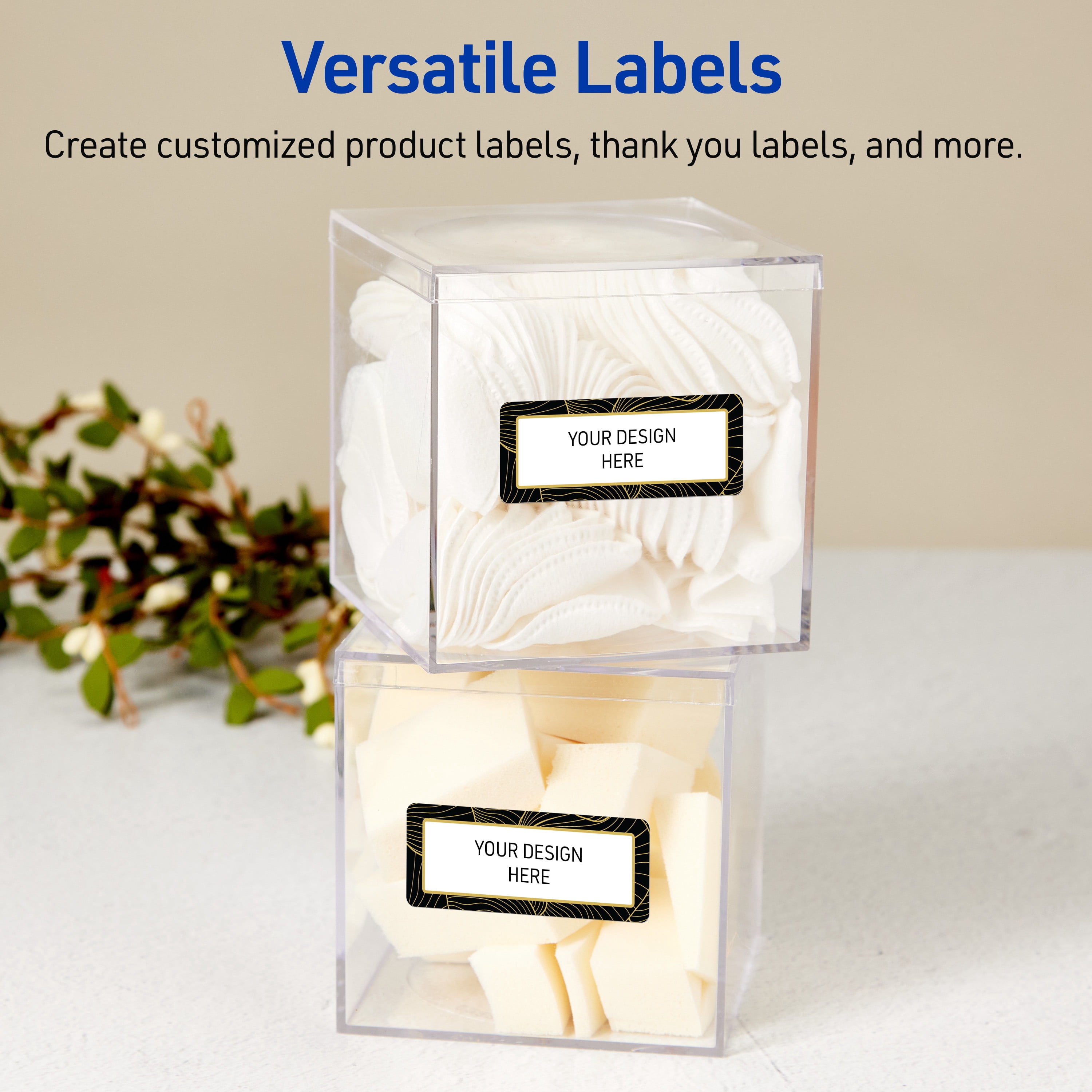Avery Address Labels, Black with Gold Pattern, 1" x 2-5/8", Matte, Black Border with Gold Veins