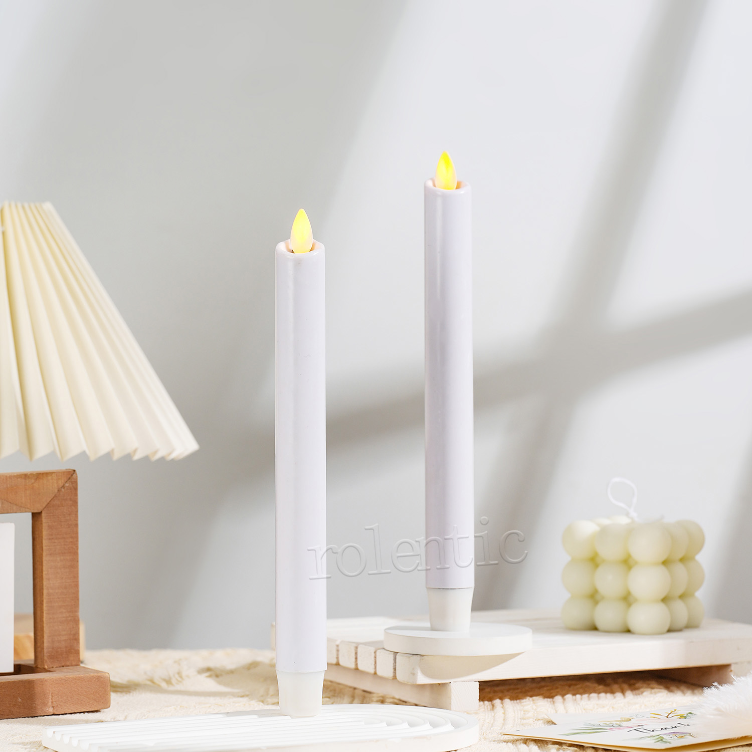 Set of 2 Flameless White Taper Candles Remote Moving Wick 8"