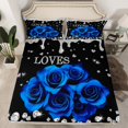 thumbnail image 2 of Feelyou Fashion Rose Flower Bed Sheets, Valentines Day Floral Blue King Sheets, Sequin Print Diamond Sheet Set, Ultra Soft Bedroom Decor, 4-Piece, 2 of 7