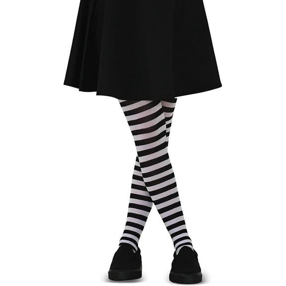 Skeleteen Black and White Tights - Striped Nylon Stretch Pantyhose Stocking Accessories for Every Day Attire and Costumes for Teens and Children