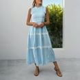 thumbnail image 6 of Ashirexll Midi Dresses for Women, Flowy Dresses for Women, Ruffle Edge Round Neck Sleeveless Long Pulling Stripe Tank Dresses, 6 of 7