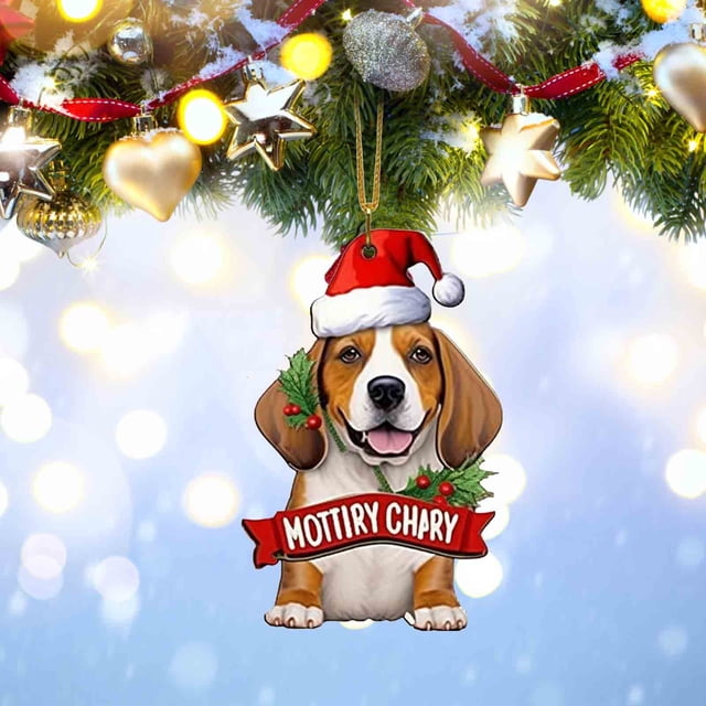 Decoraciones para árboles de Navidad - adornos acrílicos para gatos con cuerda colgante, diseño colorido de perro plano para decoración de fiestas navideñas en interior/exterior