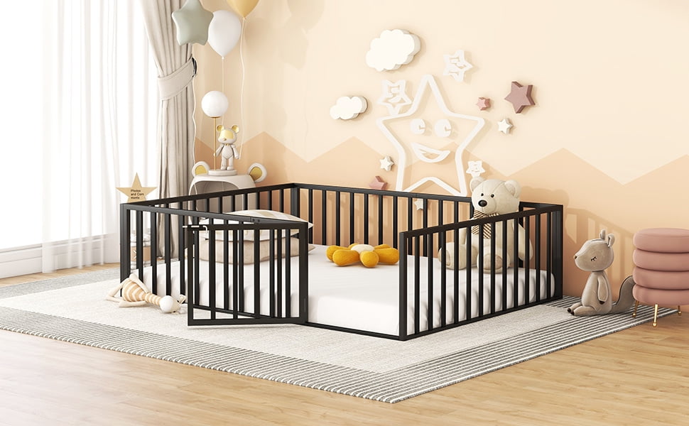 Articscorpion Kids Queen Metal Toddler Beds, Black