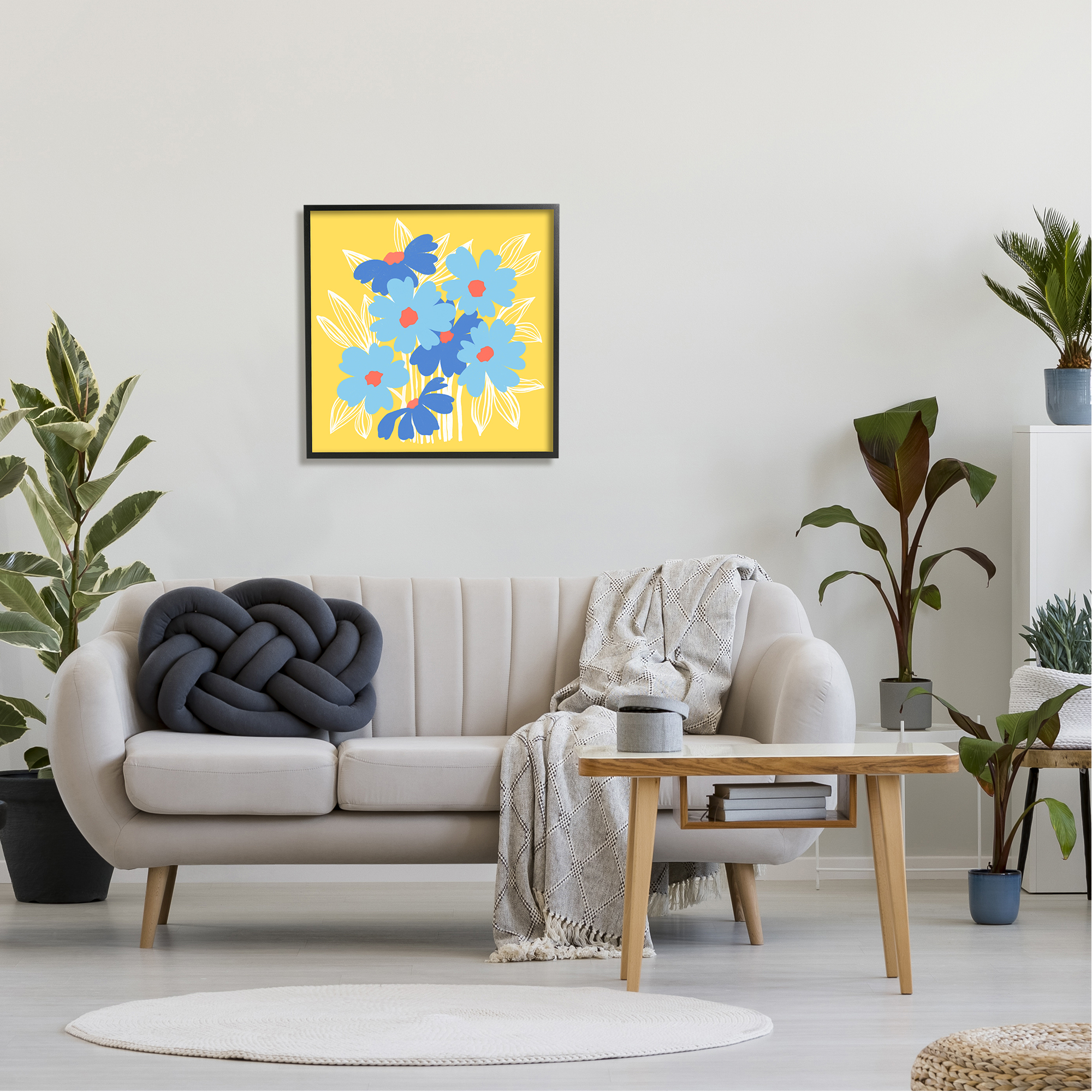 Stupell Industries Yellow & Blue Florals Botanical & Floral Painting Black Framed Art Print Wall Art, 24 x 24