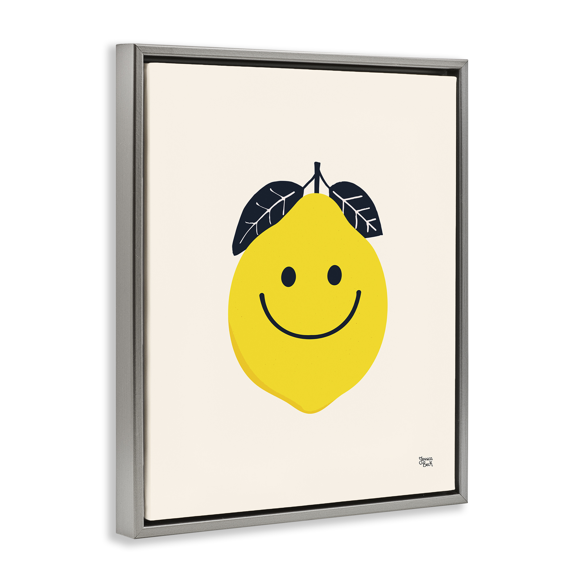 Stupell Industries Happy Lemon Smile Food & Beverage Painting Gray Floater Framed Canvas Art Print Wall Art, 17 x 21
