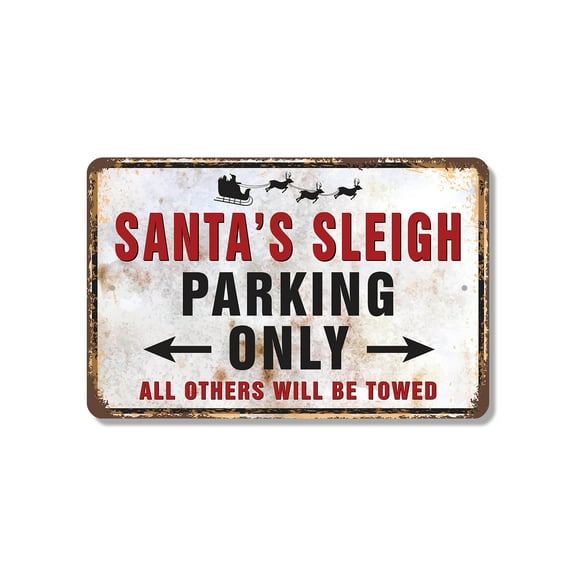 Santa’s Sleigh Parking Only 13 Inch x 20 Inch Plastic Sign All Others Will Be Towed By Reindeer Durable Weatherproof Perfect for Driveways Garages Porches Fun Gift for Families