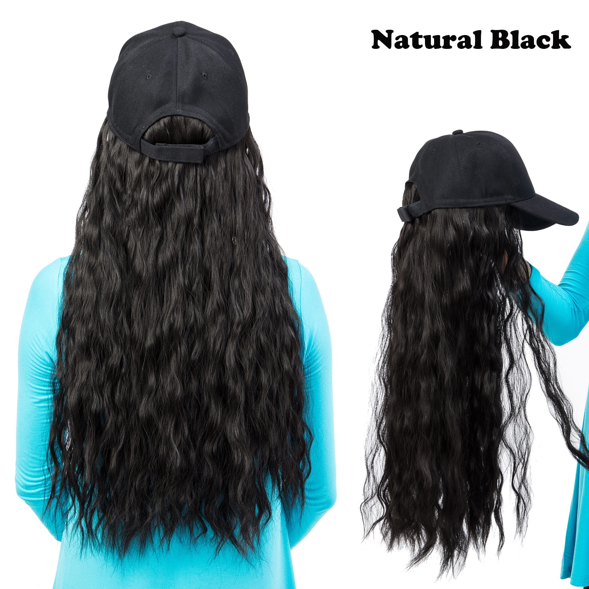 20" Baseball Cap with Hair Synthetic Long Wave Hair Hair Hats with Hair
