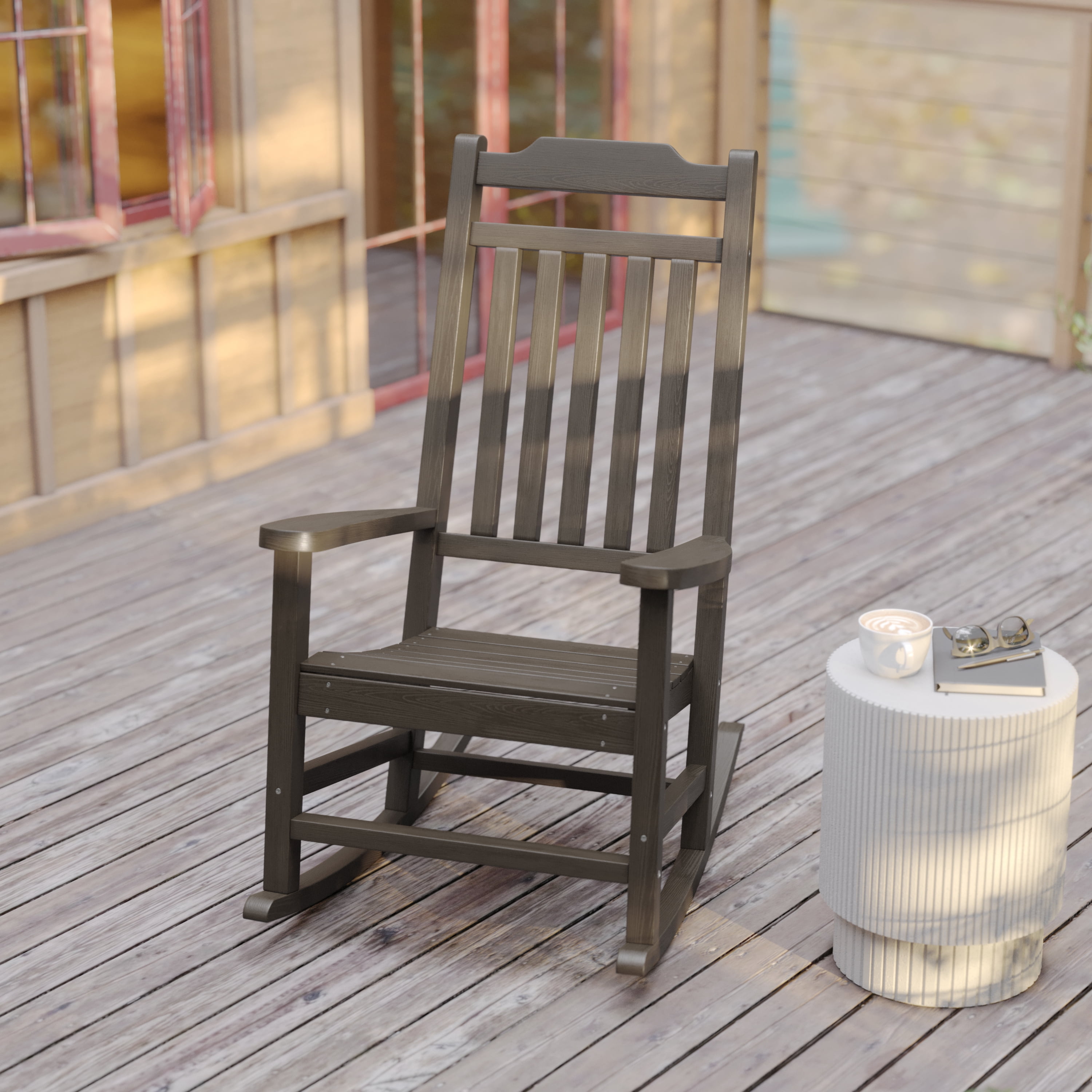 Flash Furniture Set of 2 Winston All-Weather Rocking Chair in Mahogany Faux Wood