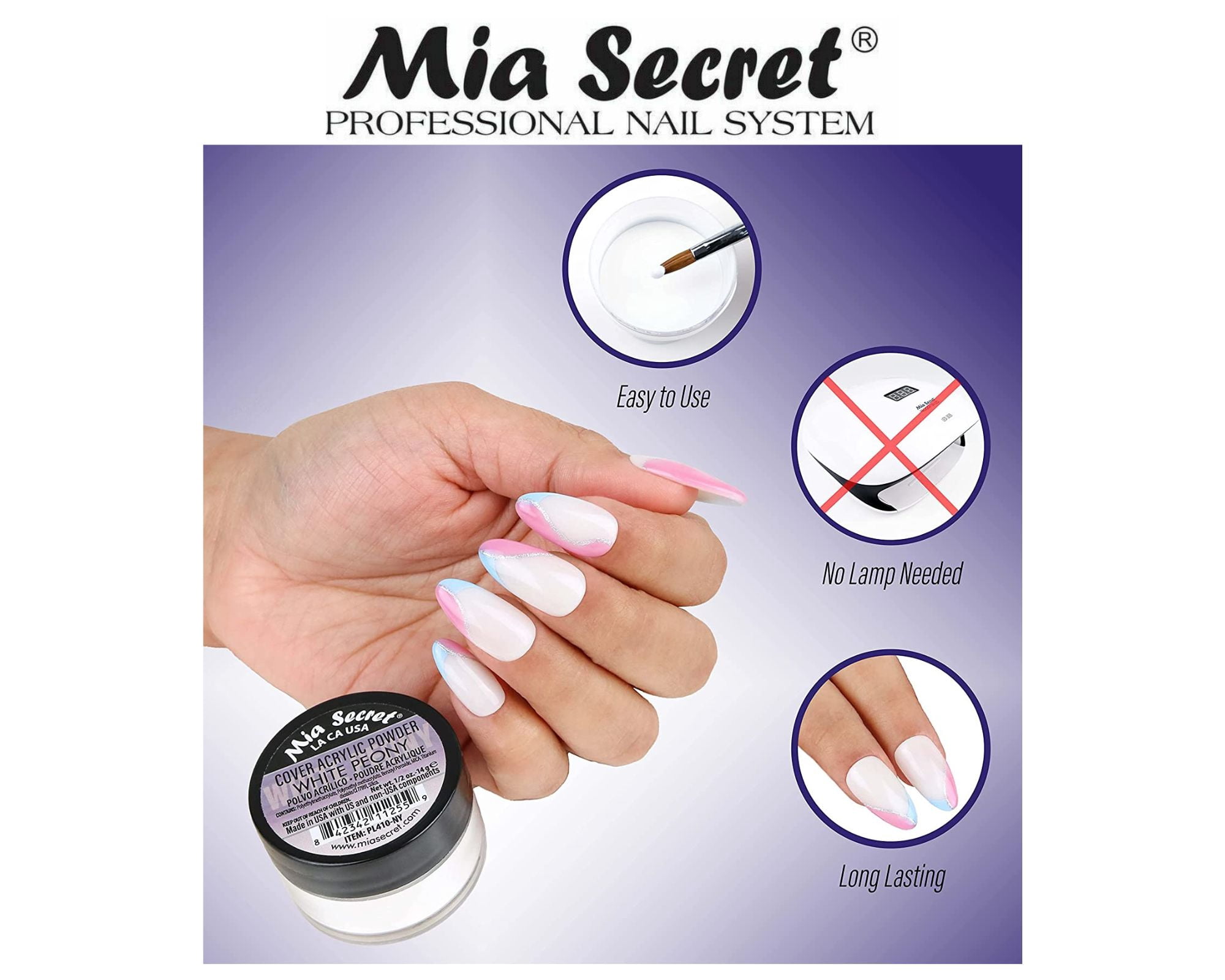 Mia Secret - Liquid Monomer (1oz) & Cover Acrylic Powder White Peony (0.5 oz.) + Cover Acrylic Powder Tan (0.5 oz.) - COMBO