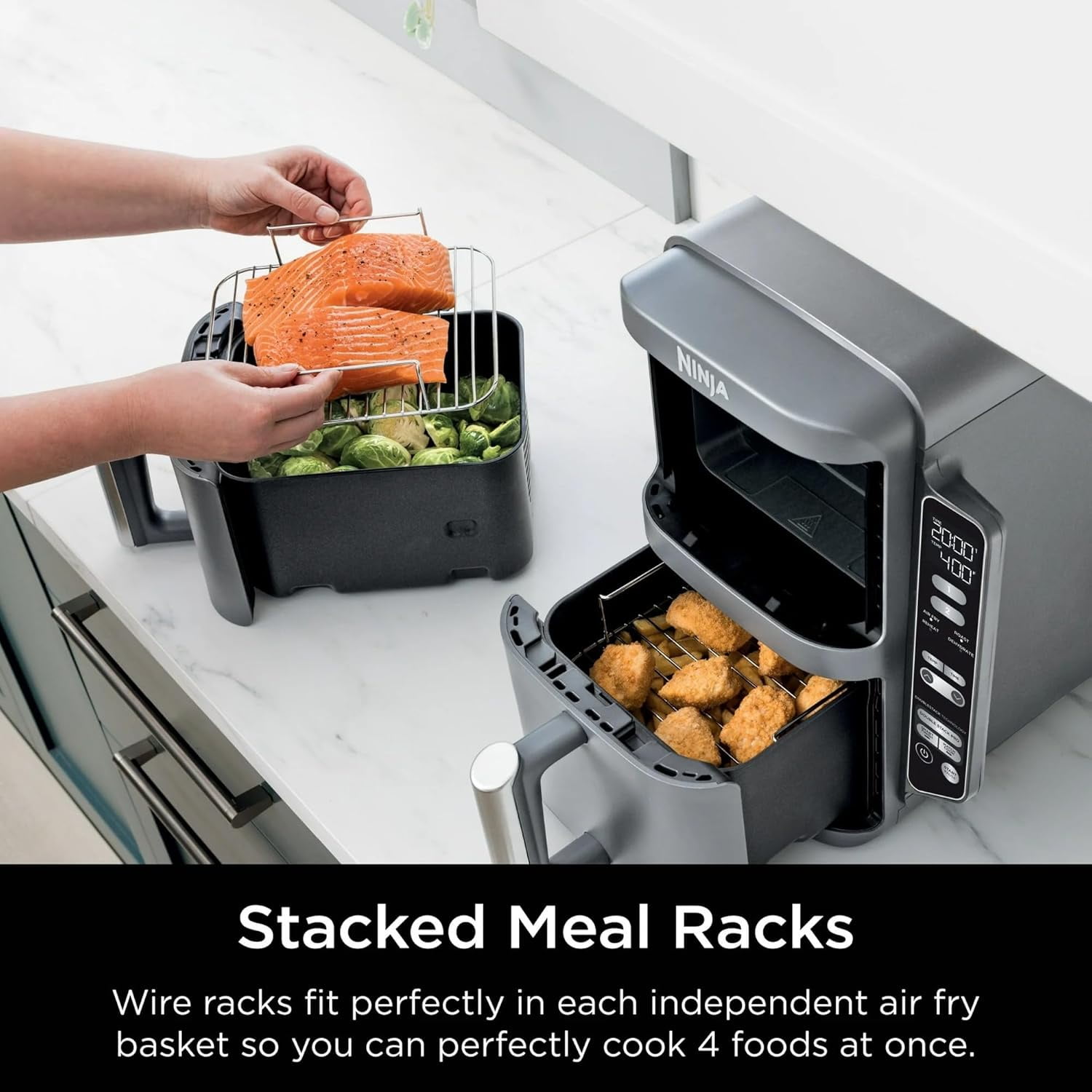 Restored Ninja 10 qt 2-Basket Air Fryer, Black - Automatic Shutoff (Refurbished)