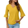thumbnail image 1 of Timegard Eyelet Tops for Women V Neck Ruffle Flare 3/4 Sleeve Shirts Fall Dressy Casual Tunic Tops, 1 of 5