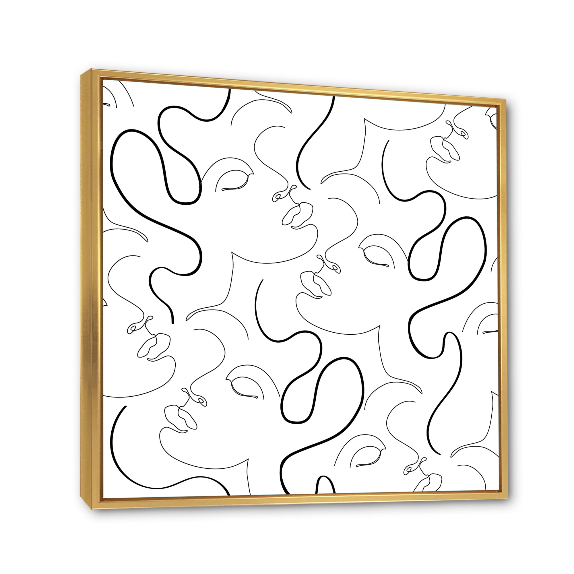 Designart 'Black and White One Line Drawing Portraits' Modern Framed Canvas Wall Art Print