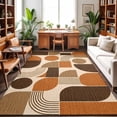 thumbnail image 3 of Orange Grid Blocks Washable Living Room Rugs 5'x7', Boho Modern Abstract Art Geometric Arch Lines Washable Throw Large Area Rugs Non-Slip Sturdy Edge Binding Carpet for Dining Room Bedside Kitchen, 3 of 9