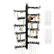 12-Tier Jewelry Organizer   Command Strips | 17" 180° Wall-Mounted Hanging Holder | Earring Necklace Bracelet Ring | 120-Hole Display (Black)