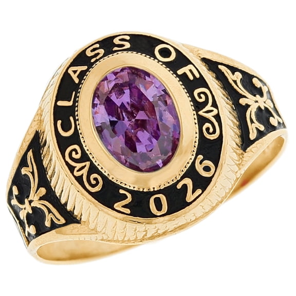 JackAni 14k Gold Simulated February Birthstone 2026 Class Graduation Ring - Size 5.00